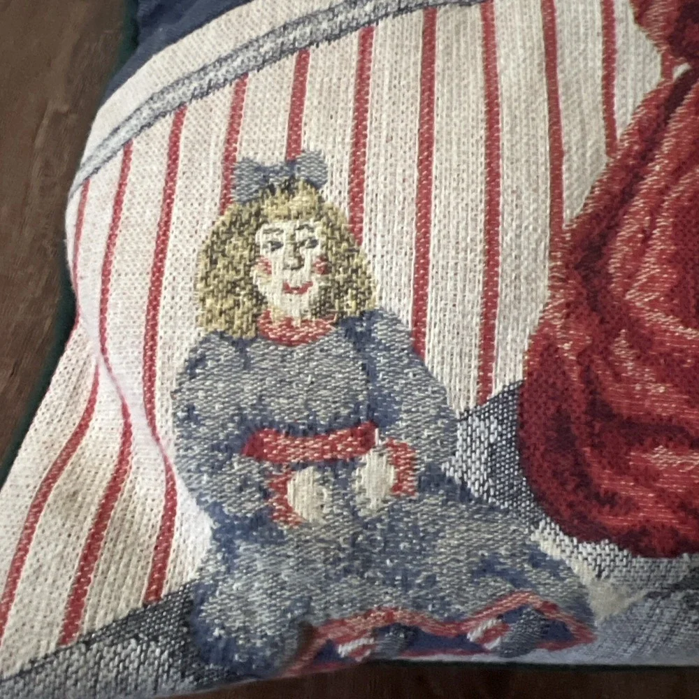 Newport Tapestry Throw Pillow Victorian Girl Praying Christmas Tree Star 15X15